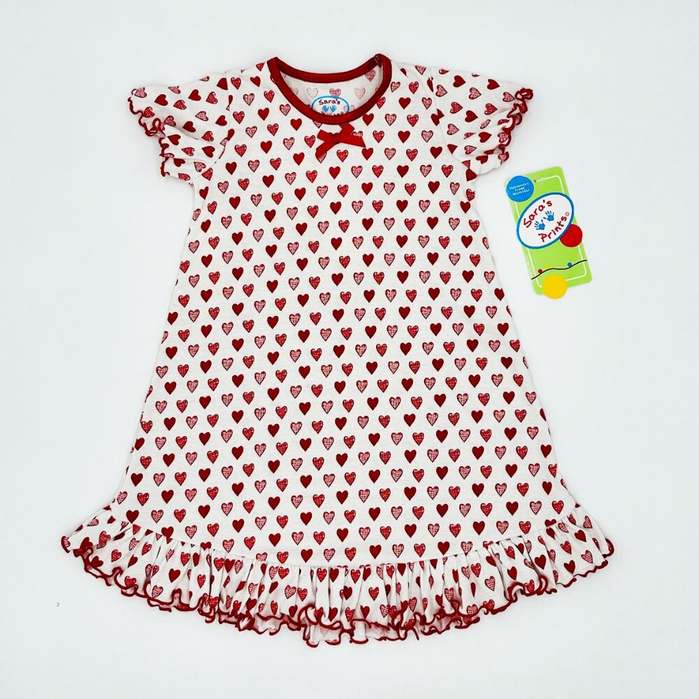 NWT Sara’s Prints Girls Gingham Hearts Nightgown Short Sleeve Toddler 2T (Tag 2)